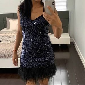 Guess sequin black feather dress xs